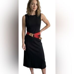 Forenza Sportswear Wide Belt S/M Red Woven Fabric Leather Detail D Ring Buckle